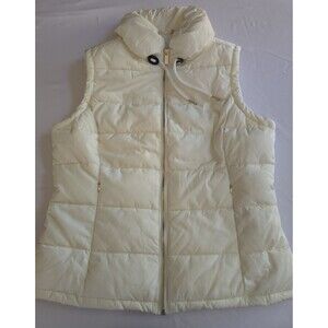 Calvin Klein Cream Sleeveless Drawstring Collar Full Zip Puffer Vest Women's